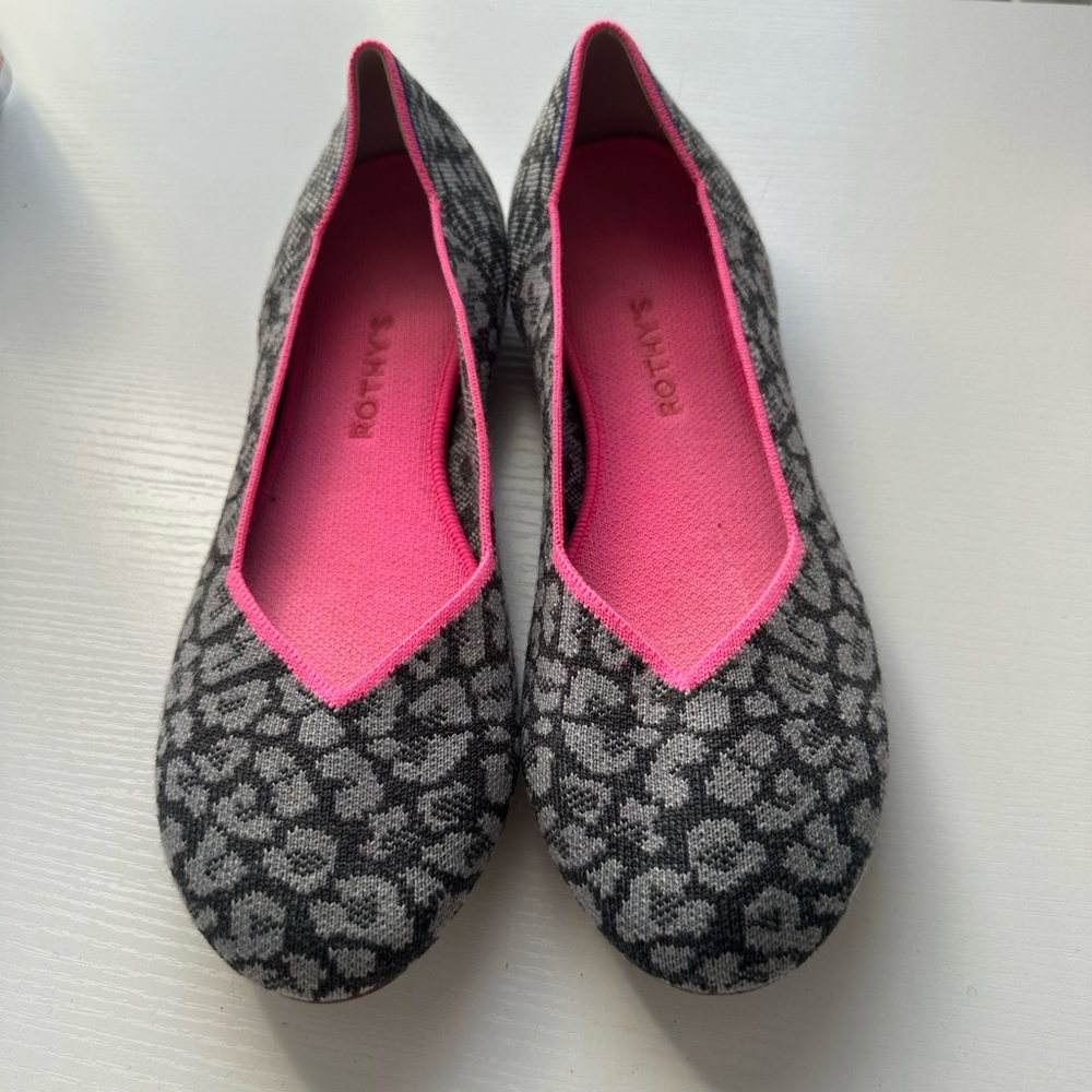 Rothy's Black and Pink Animal Print Flats